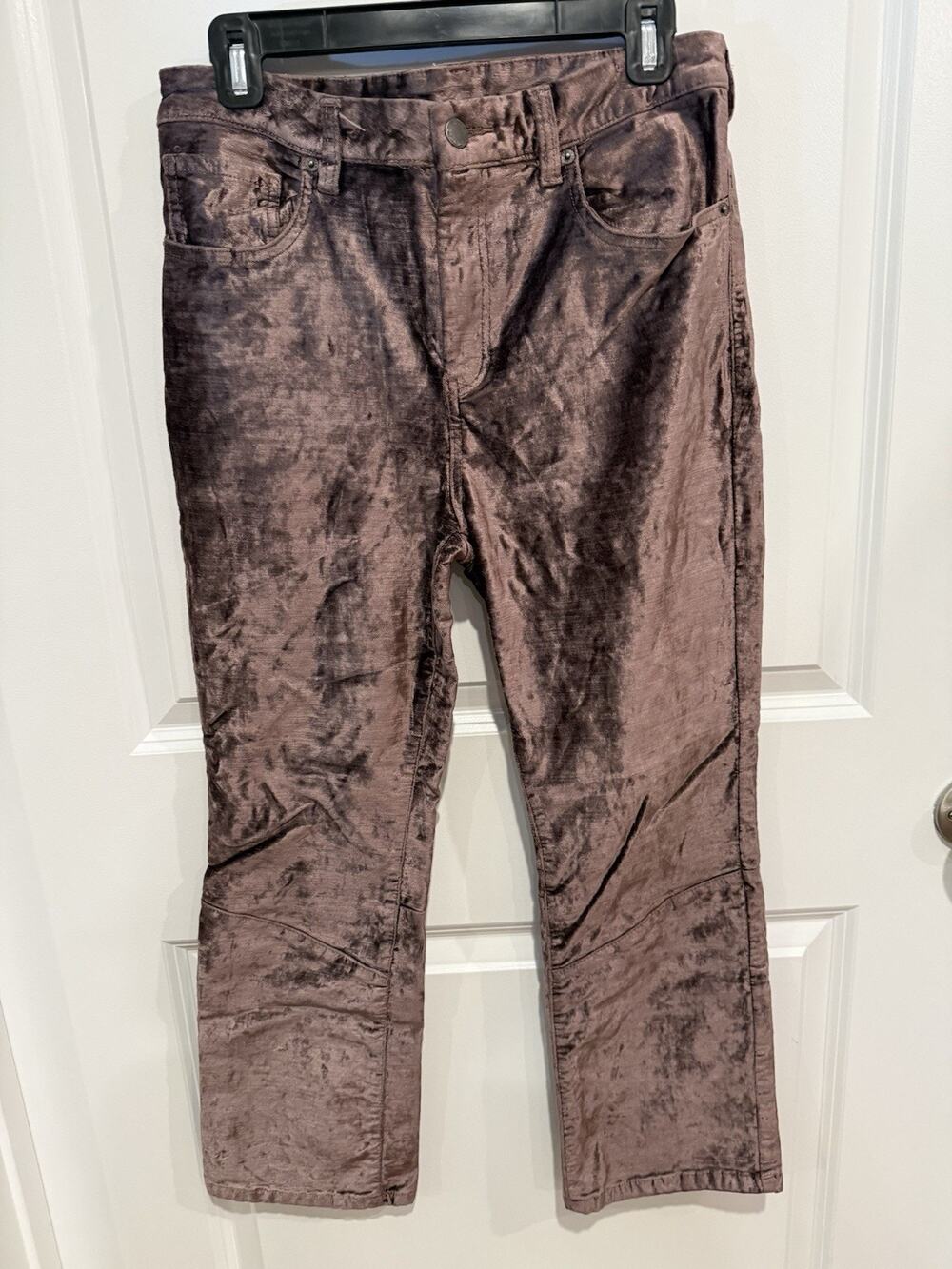 Free People Pants Womens Sz 30 Taupe Mauve Velvet Stretch Straight Leg Mid Rise